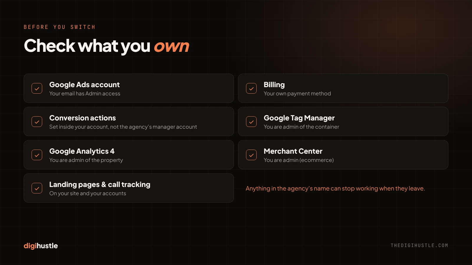 Checklist of what you must own before switching Google Ads agencies